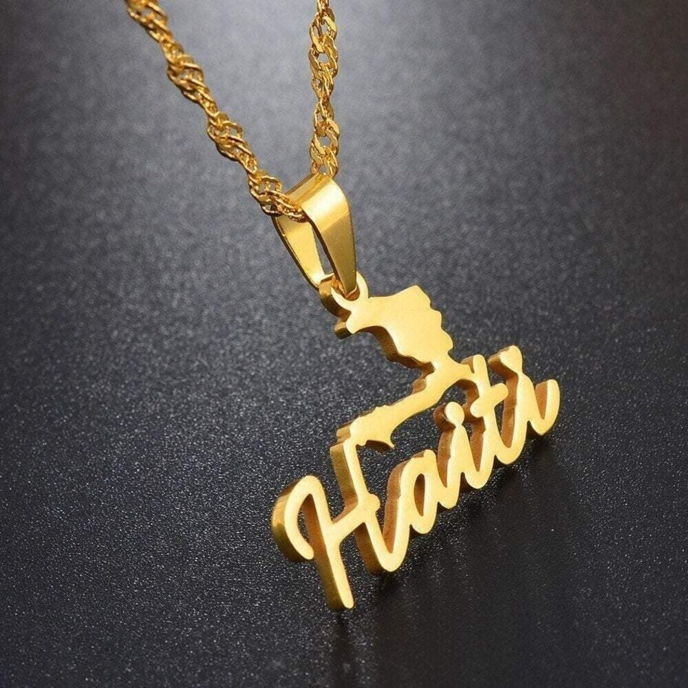 Haiti necklace , 18k gold plated haiti men and women necklace ,haiti flag neckla